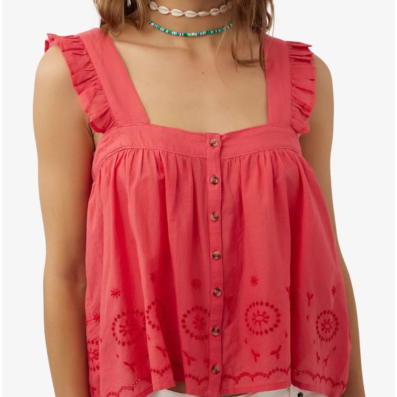 O’Neill Lexie Ruffle Strap Button Front Cotton Tank - Picture 12 of 14